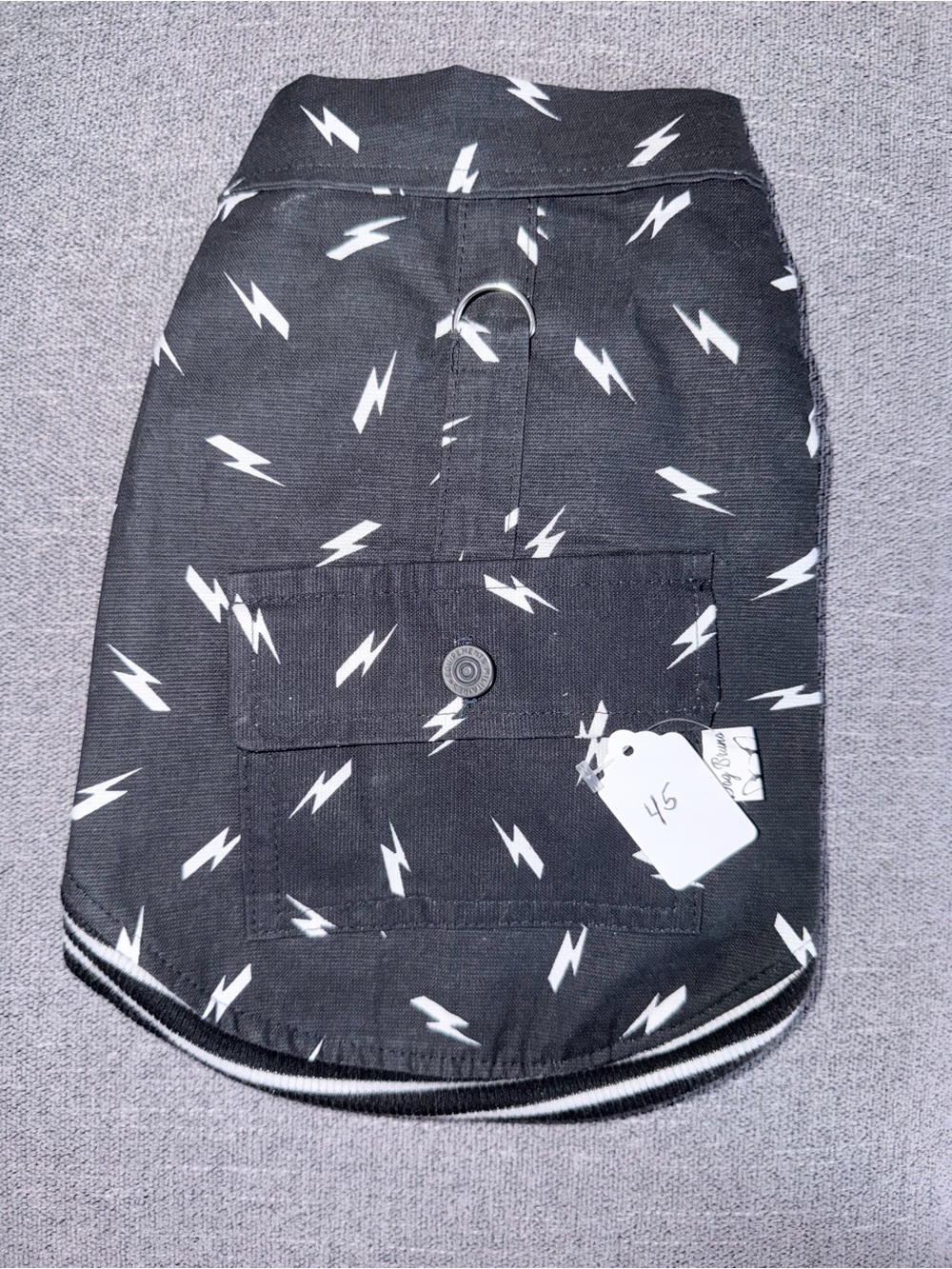 Handmade Dog Jacket Size M – Black Lightning Bolt Print